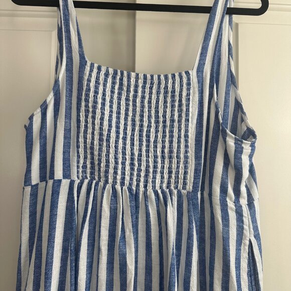 Fit & Flare Blue & White Striped Linen-Blend Midi Tank Dress XL Petite - Picture 7 of 9